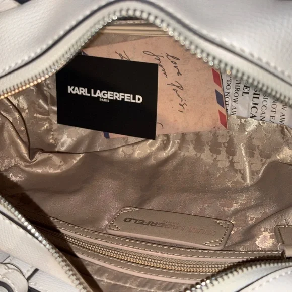 KARL LAGERFELD MAYBELLE BLACK WHITE SATCHEL TOTE CROSSBODY - Picture 10 of 11